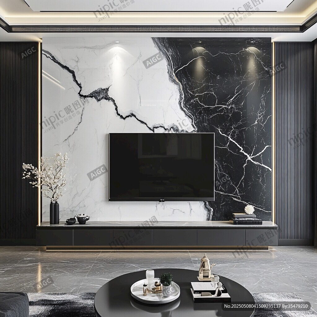 现代简约大理石电视背景墙