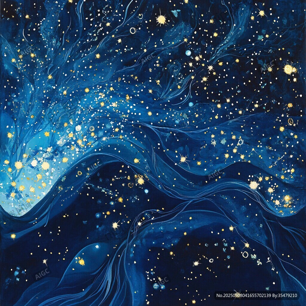 梦幻蓝色星空抽象艺术画