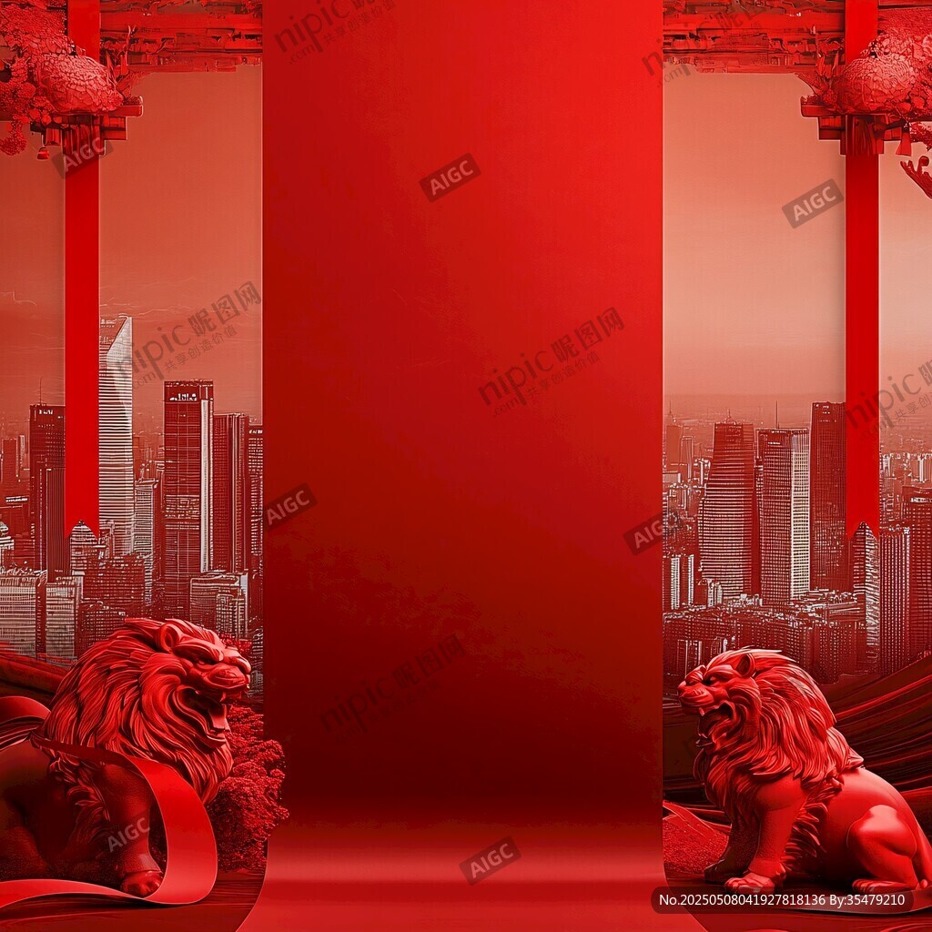 中式红韵狮守都市之门