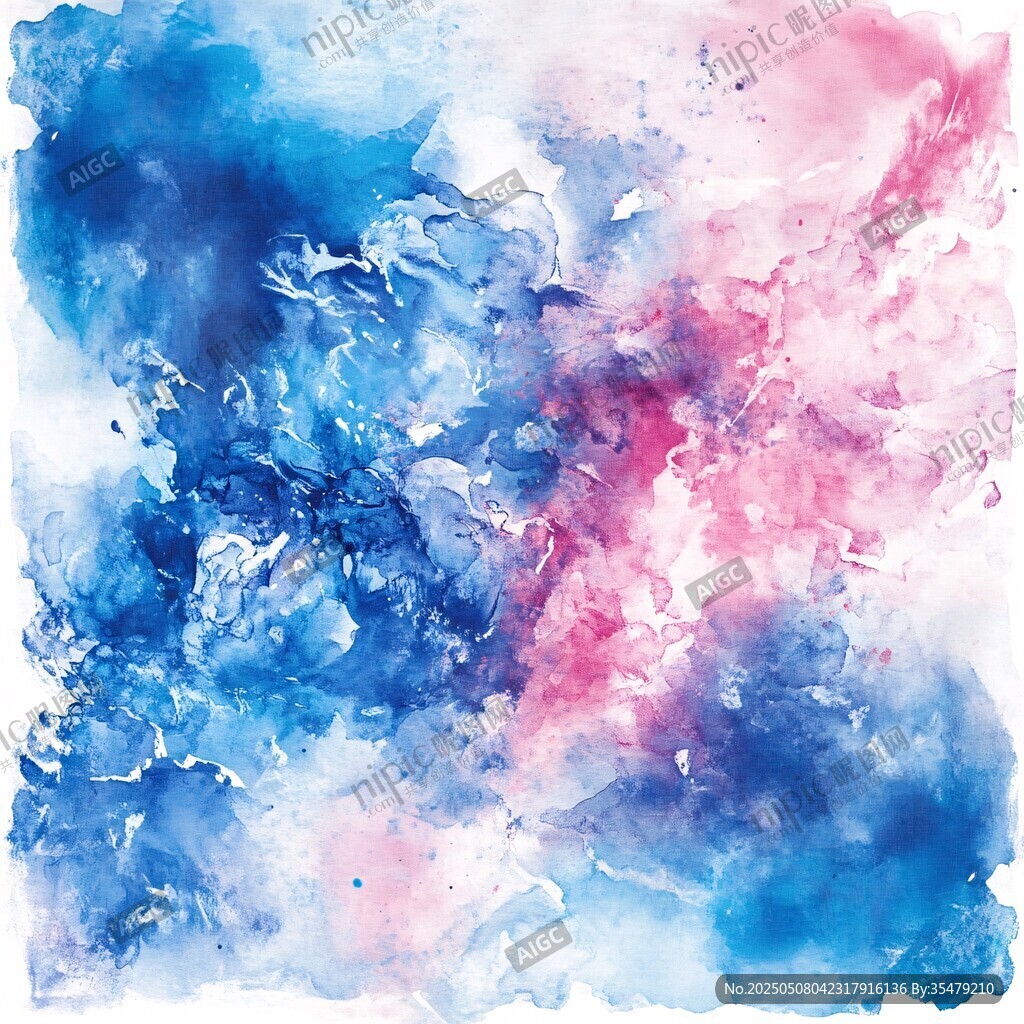 蓝粉交融水彩抽象背景图