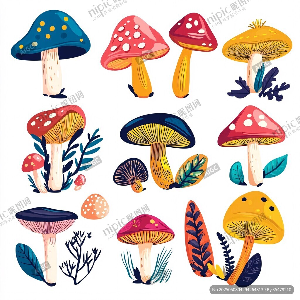 多彩蘑菇插画集合