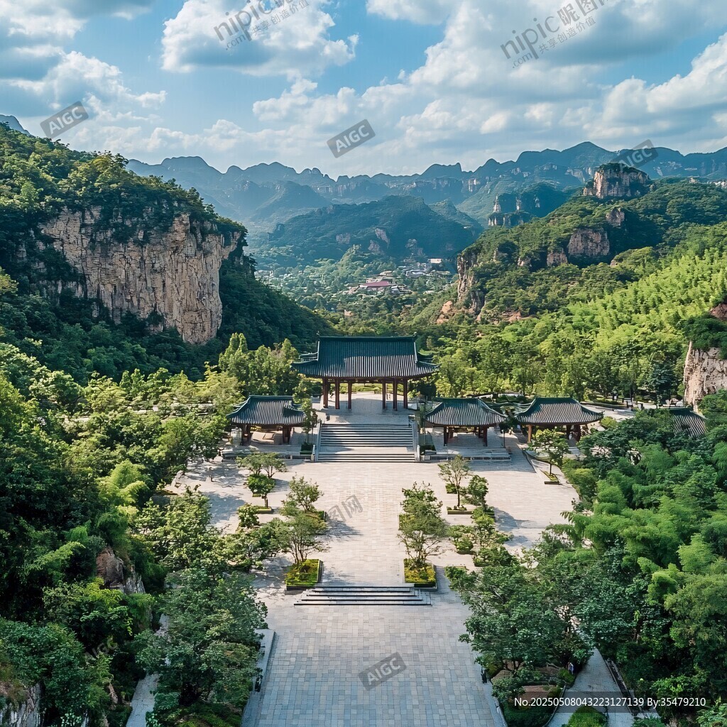 山林中的中式建筑景观