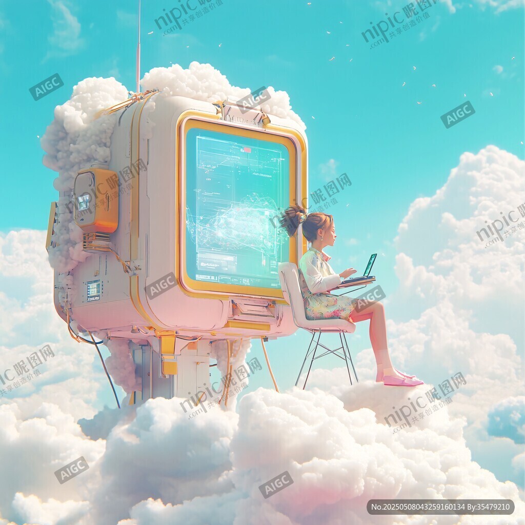 云端中的梦幻科技办公场景