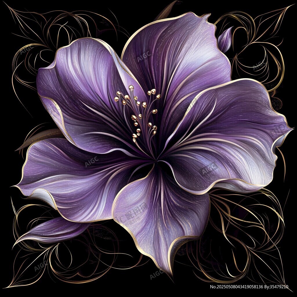 紫色花卉艺术插画