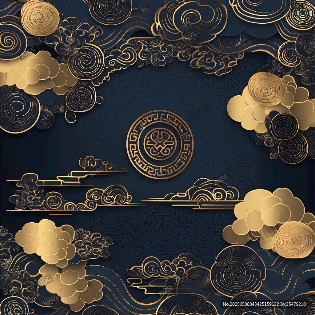 中式黑金云纹古典装饰图
