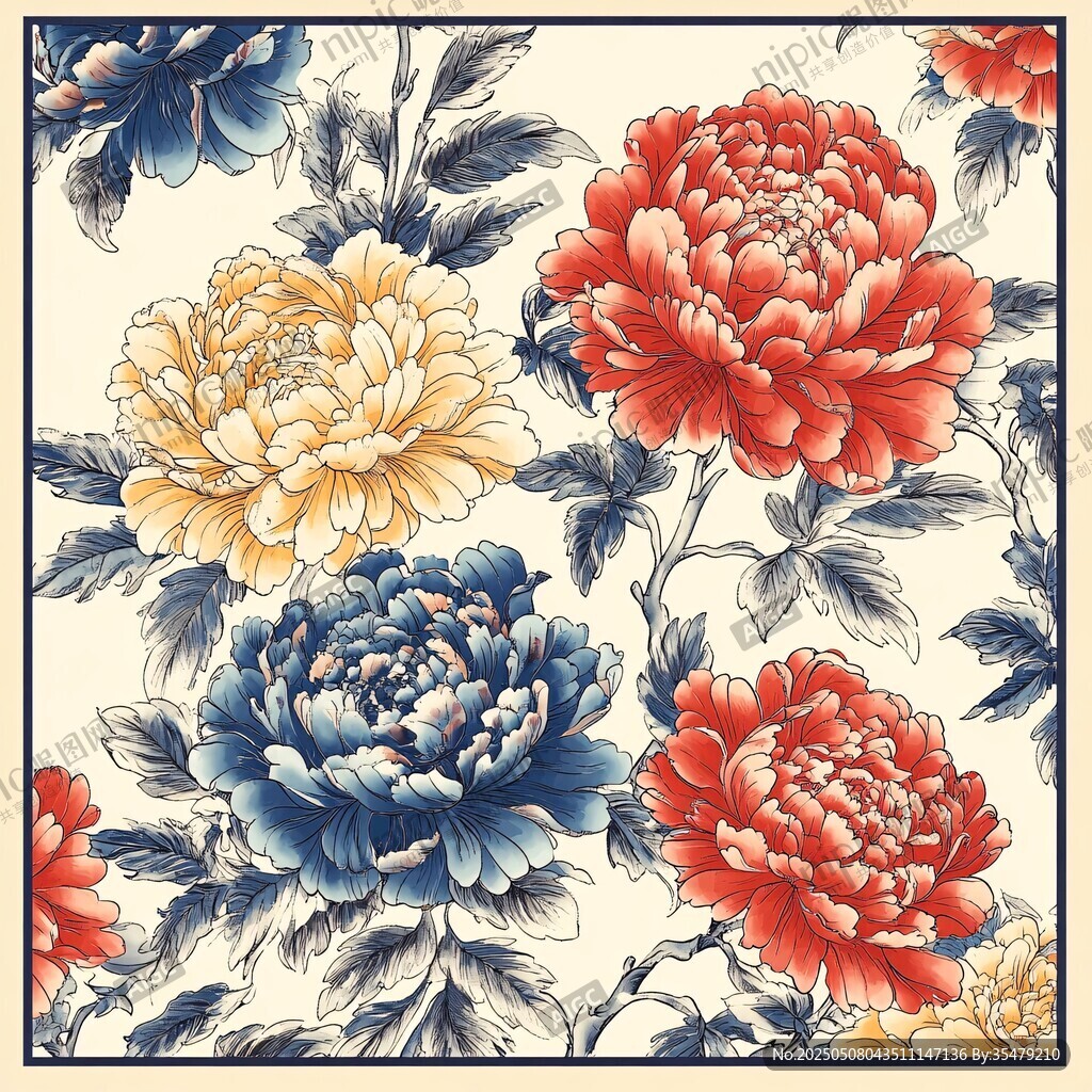 中式牡丹花卉图案设计