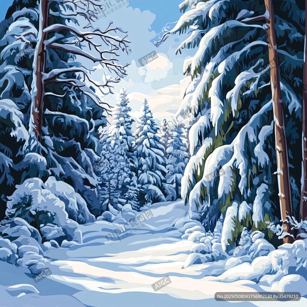 冬日雪覆森林的梦幻景象