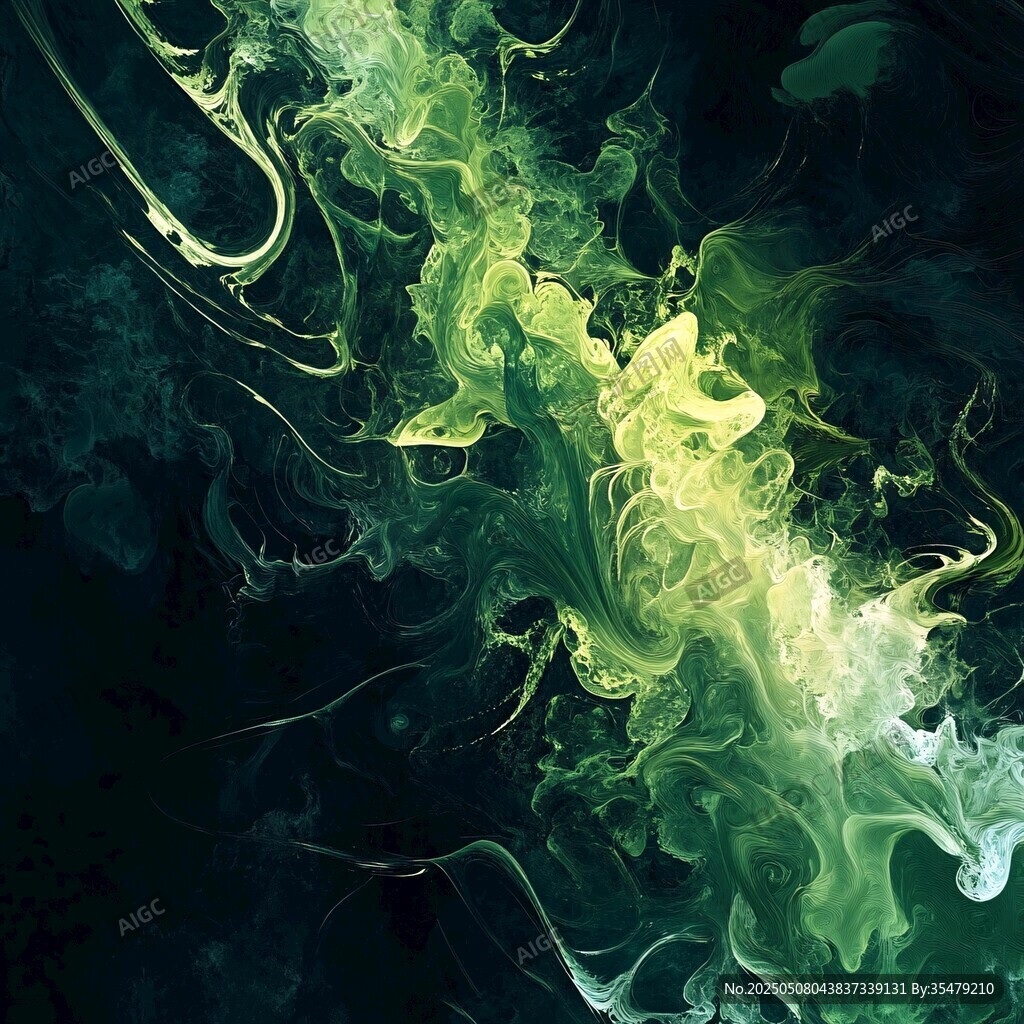 梦幻绿墨渲染抽象艺术图景
