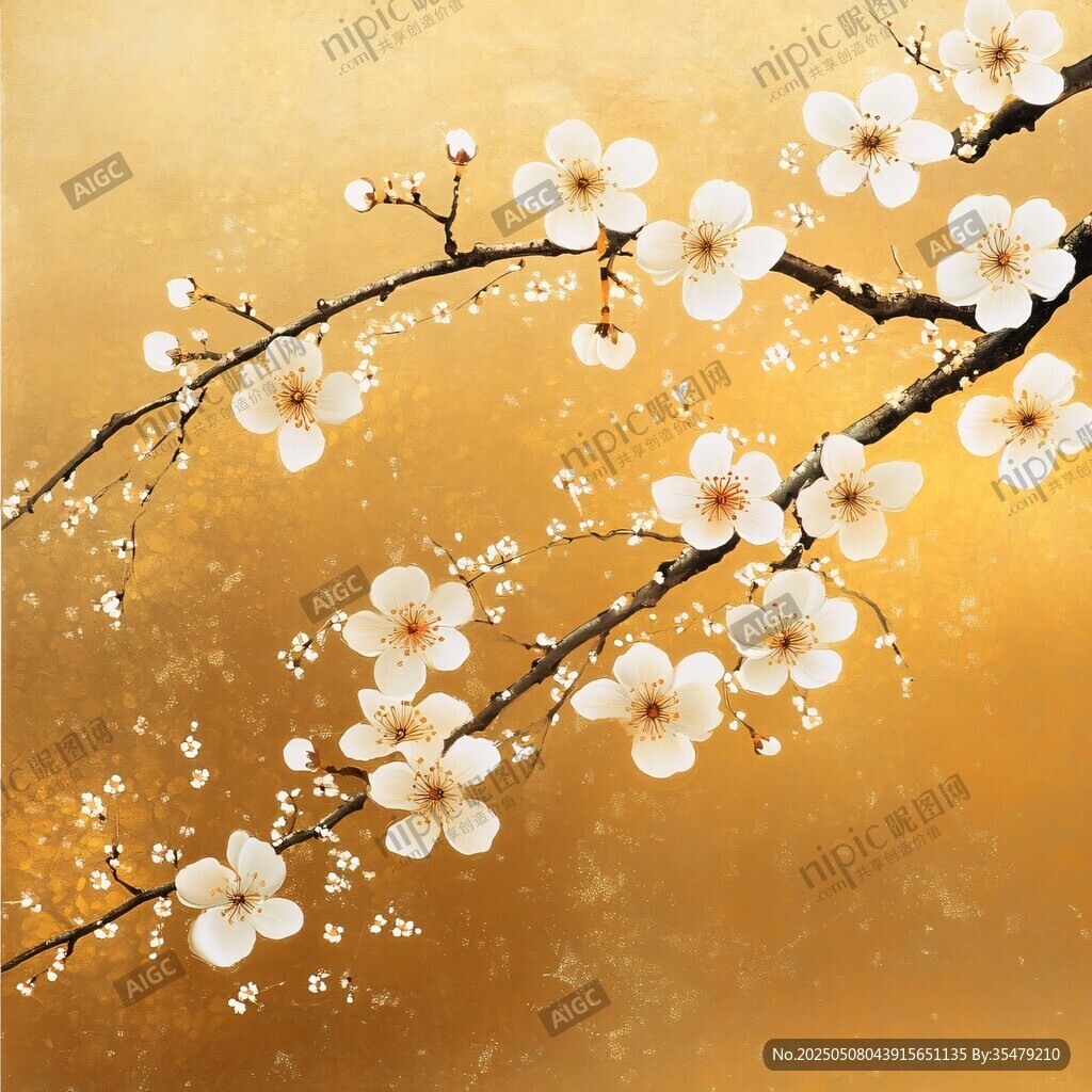 金背景下绽放的洁白梅花