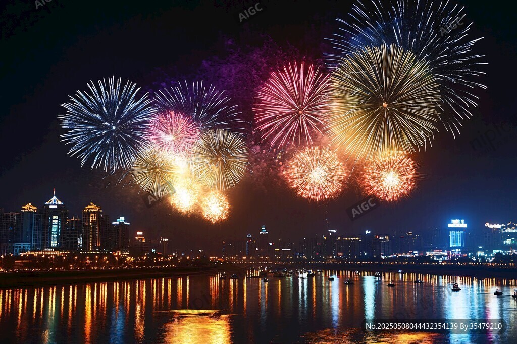 城市夜空绚烂烟花秀