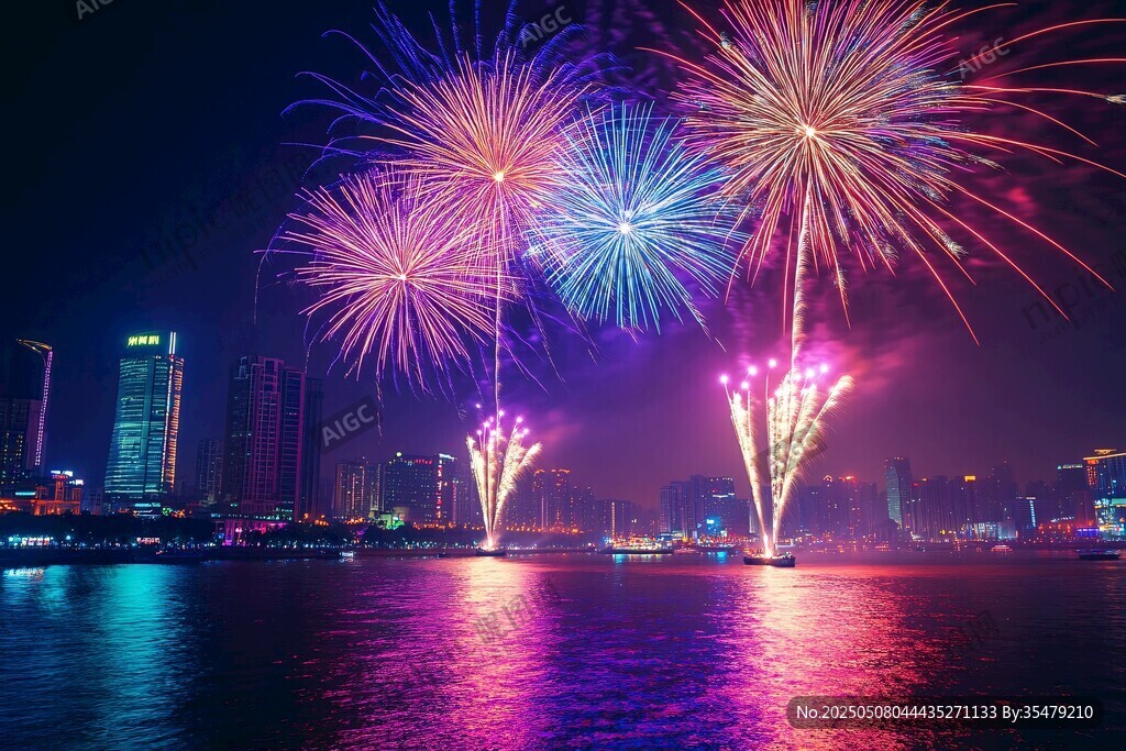 城市夜空绚烂烟花秀