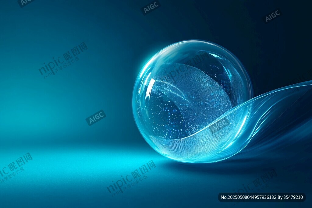 梦幻透明球体与流动光影