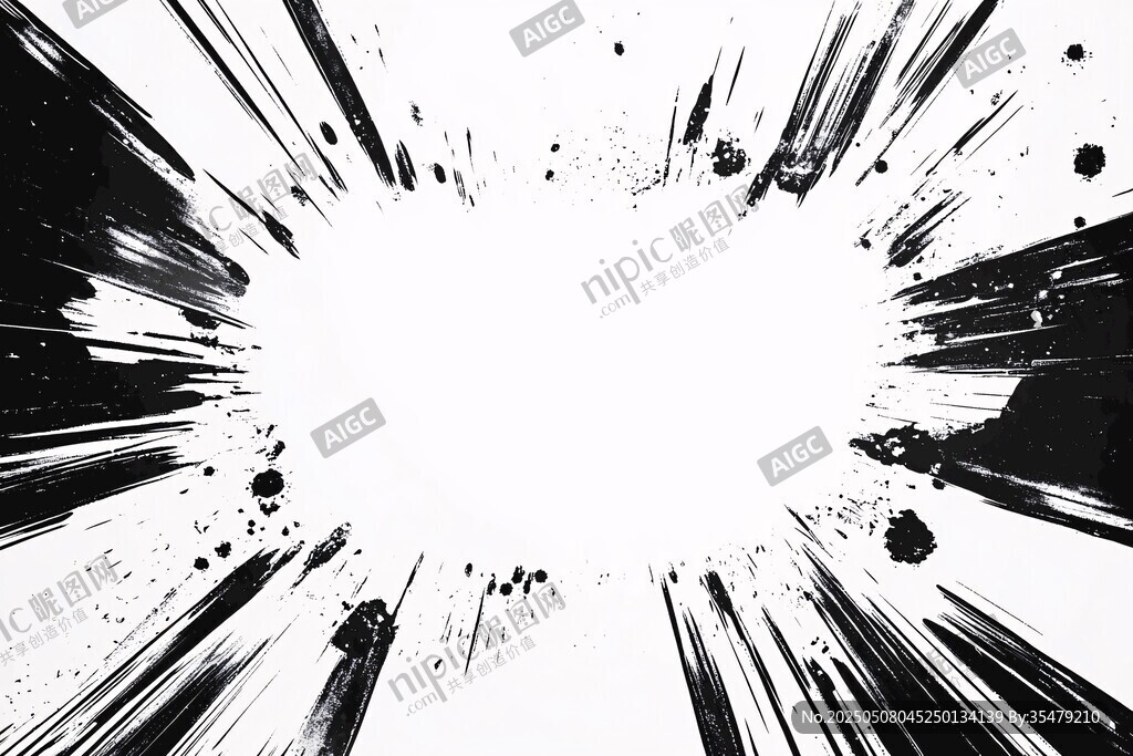 黑白放射状墨痕艺术背景