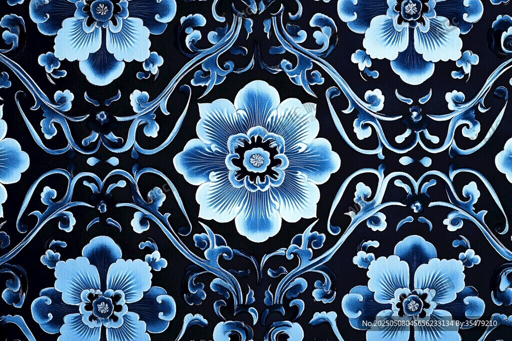 蓝白花卉中式传统花纹图案