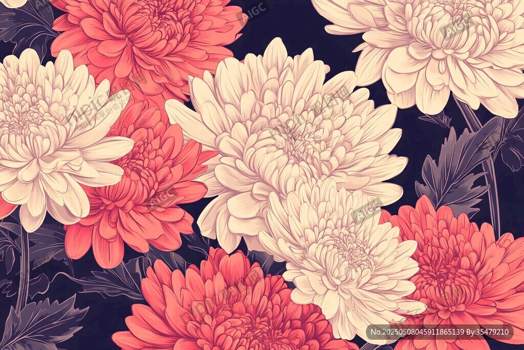复古风菊花花卉图案背景