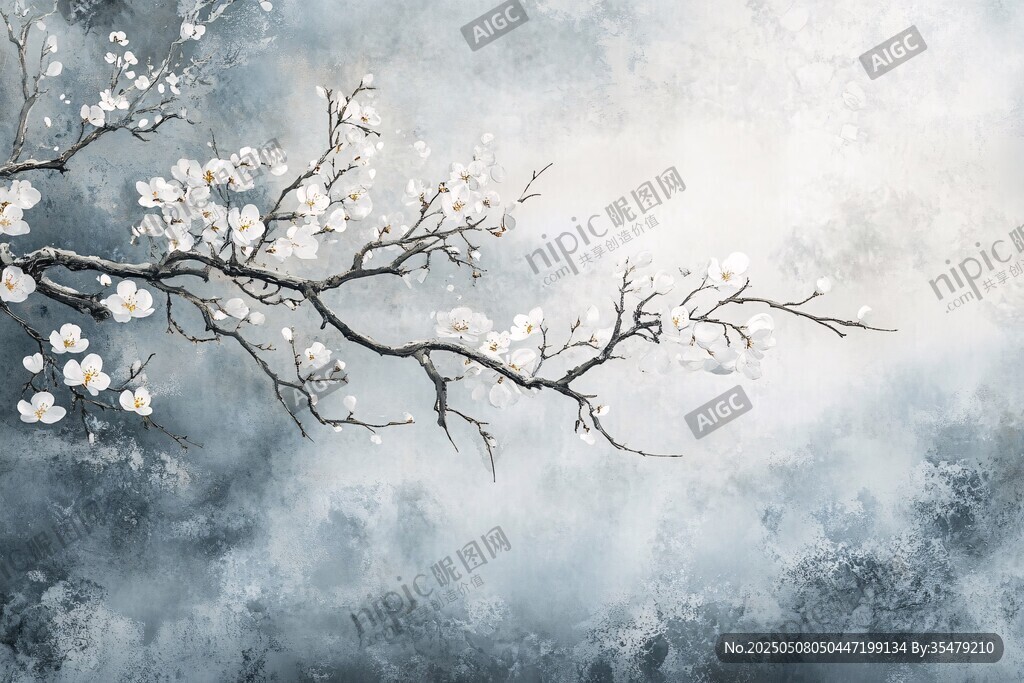 水墨梅花图 云雾中的雅致