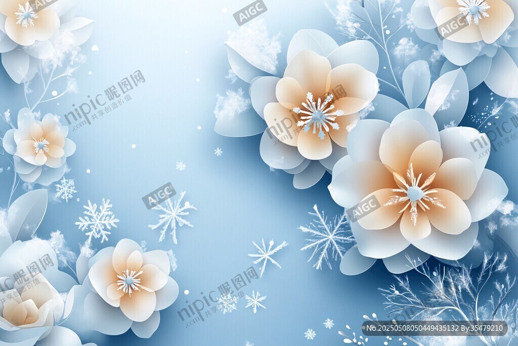 淡蓝雪花花卉唯美背景图