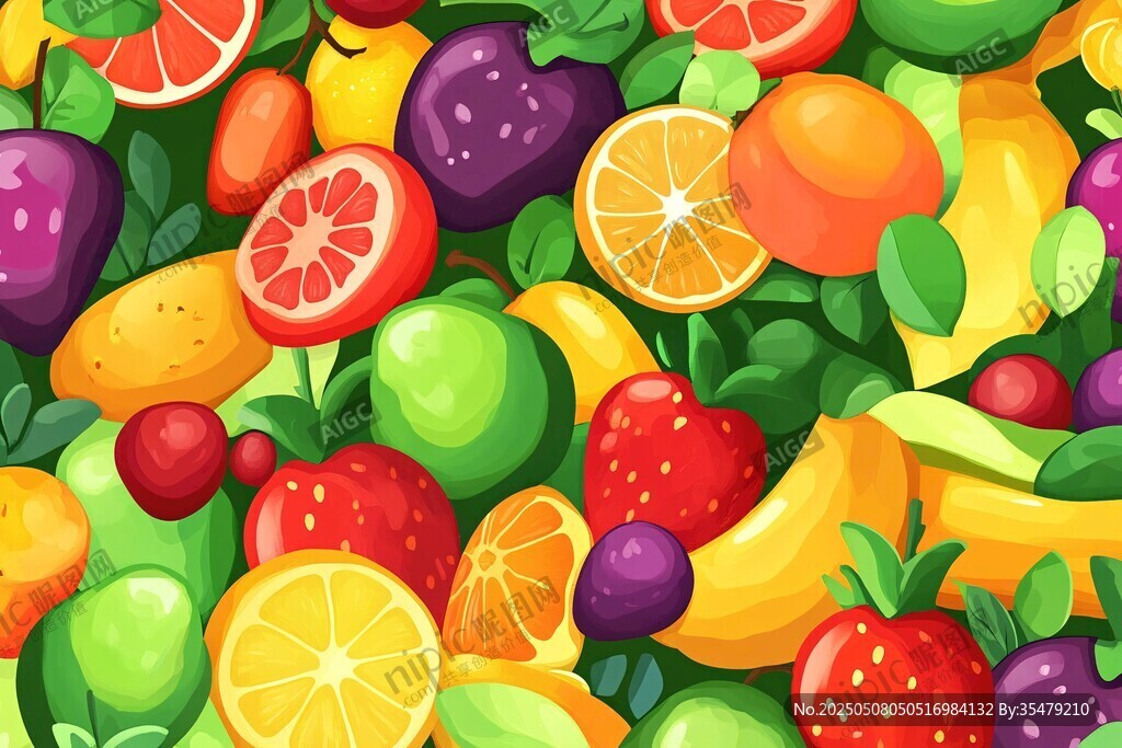 缤纷多彩水果插画图案
