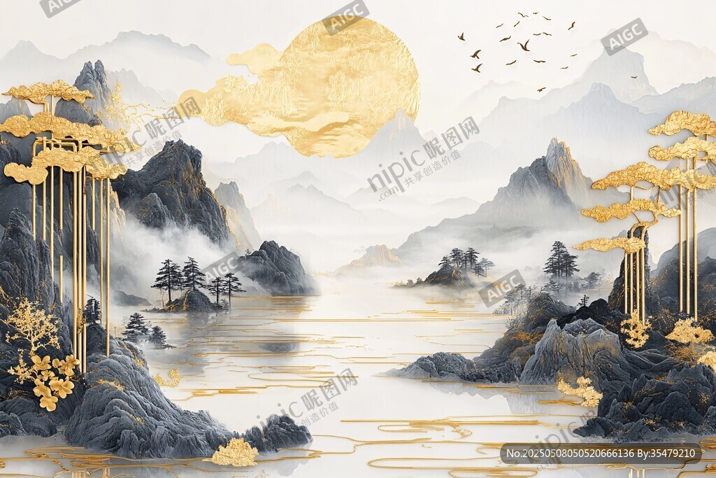 金色山水间 明月伴飞鸟