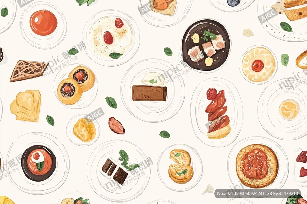 多样美食插画图案设计
