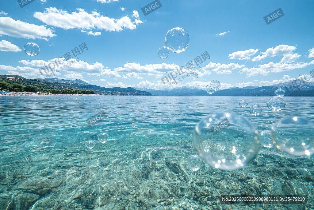 蓝天碧海间的梦幻气泡