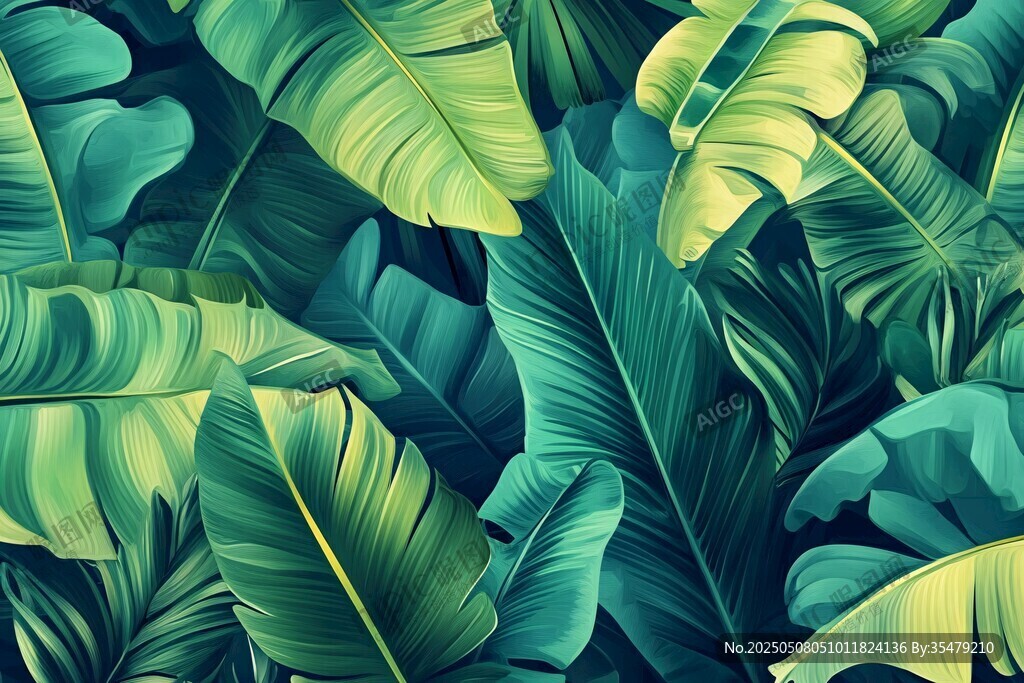 热带芭蕉叶的梦幻植物景观