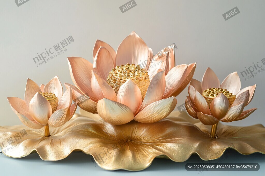 三朵金色立体莲花摆件