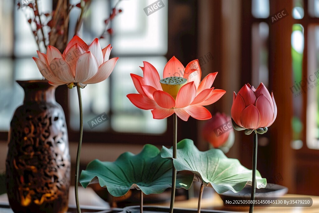 案头荷花摆件 古韵雅致