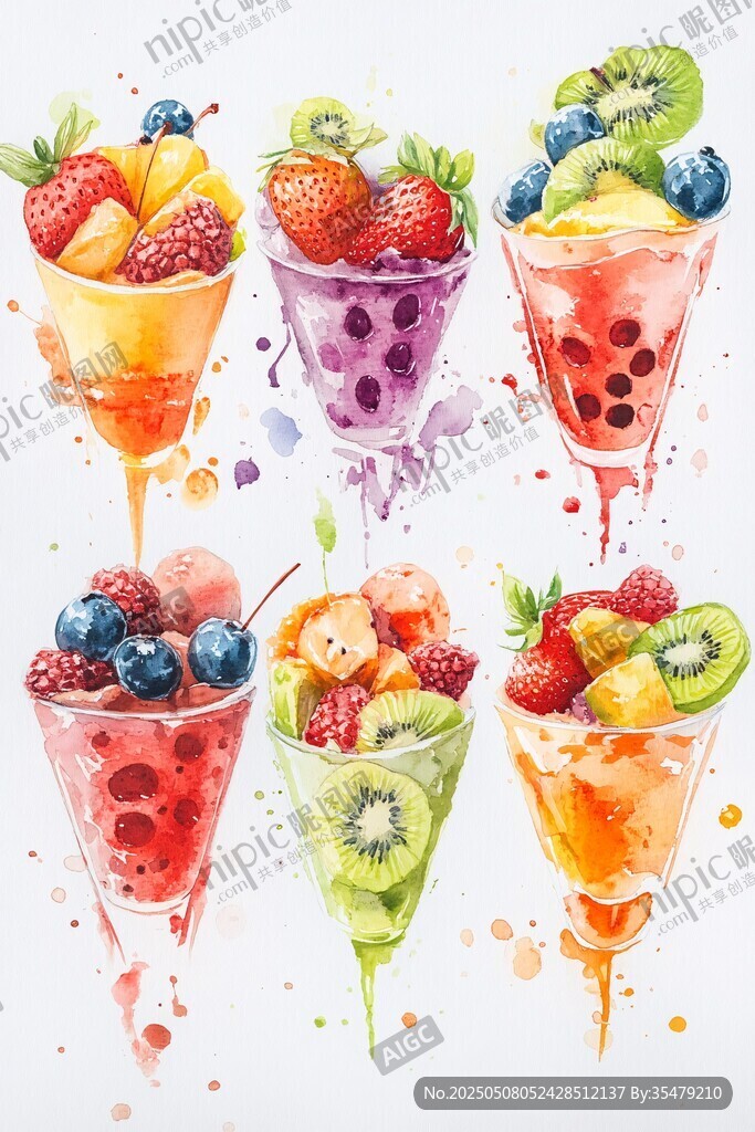 缤纷水果杯 水彩绘甜蜜