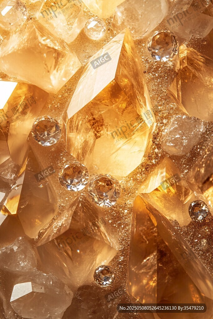 金黄璀璨水晶晶体特写