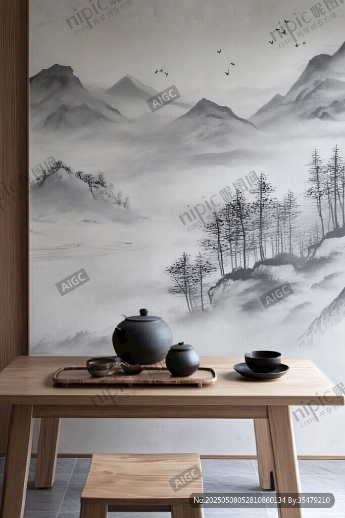 中式茶室 水墨山水意境美