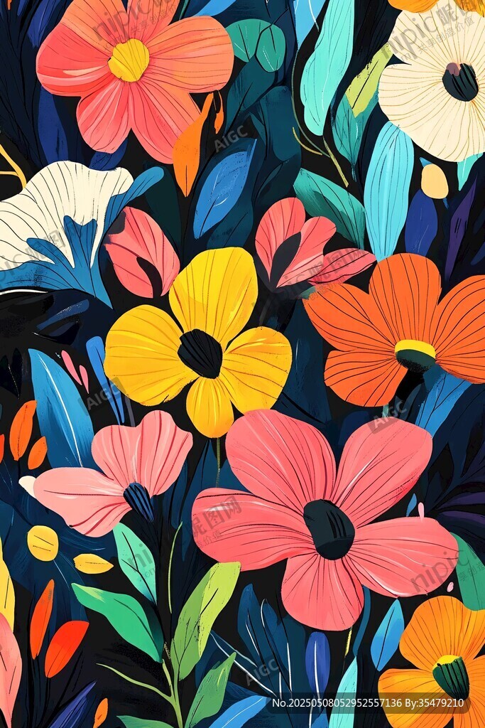 绚丽多彩花卉图案插画