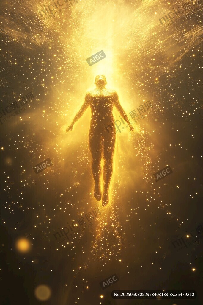 金色光芒环绕的神秘悬浮身影