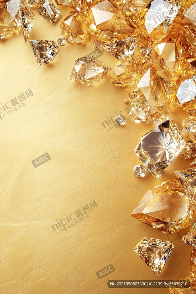 璀璨钻石散落金色背景