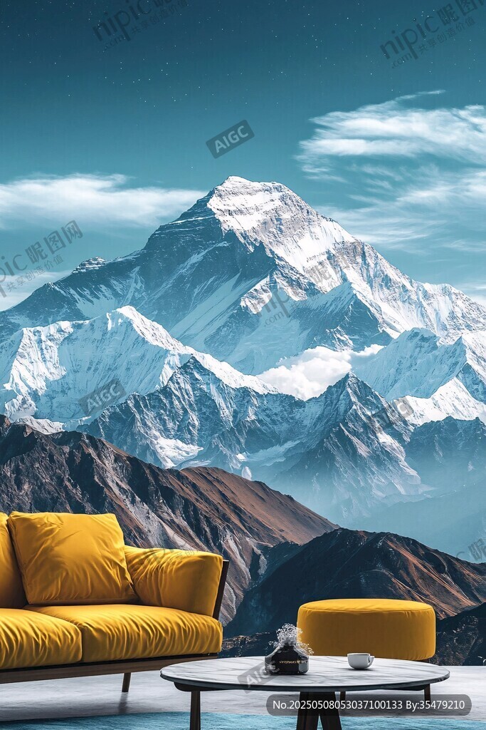 沙发前的壮丽雪山景观