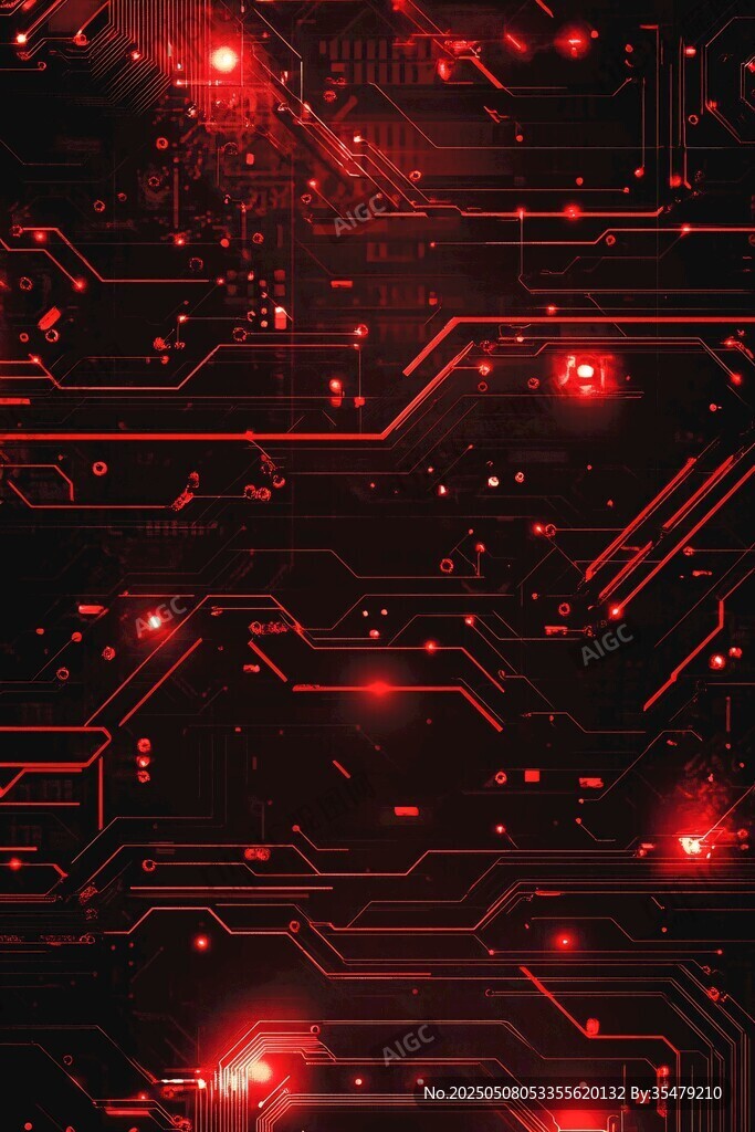 红色科技感电路板背景图