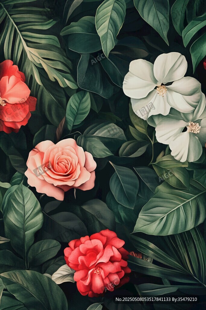 繁花绿叶的自然风情画面