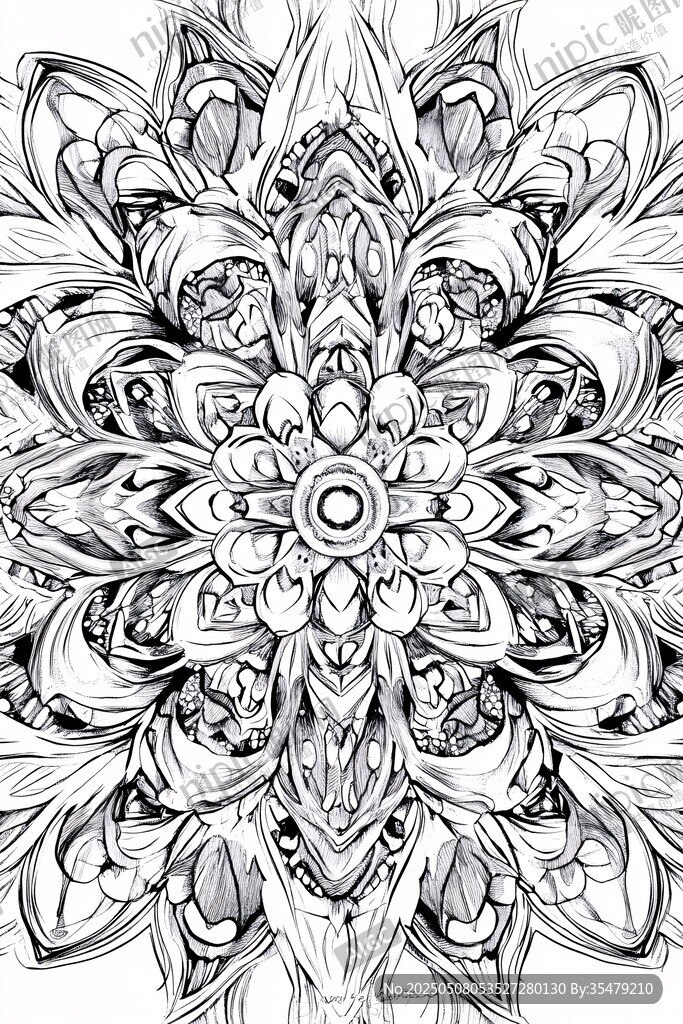 黑白曼陀罗花纹艺术图案