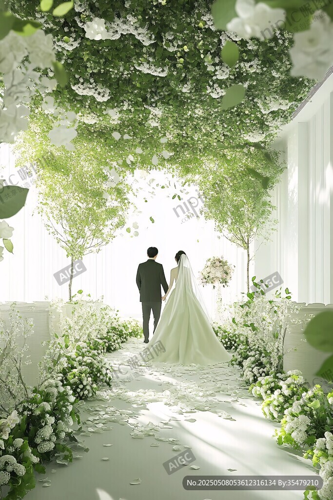 梦幻白绿系婚礼浪漫通道