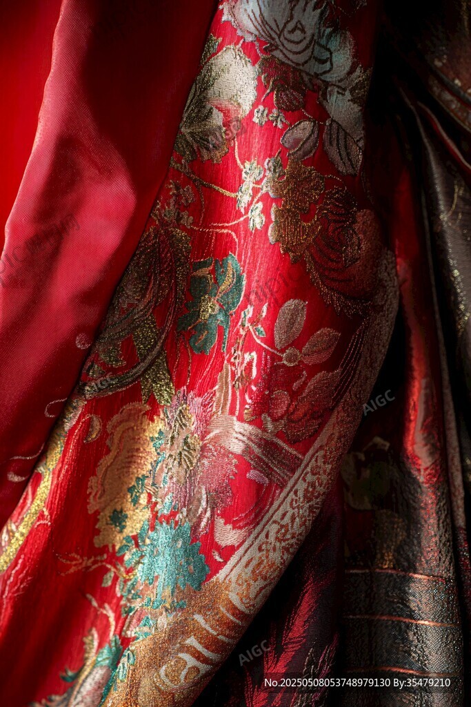 中式华丽刺绣织物特写
