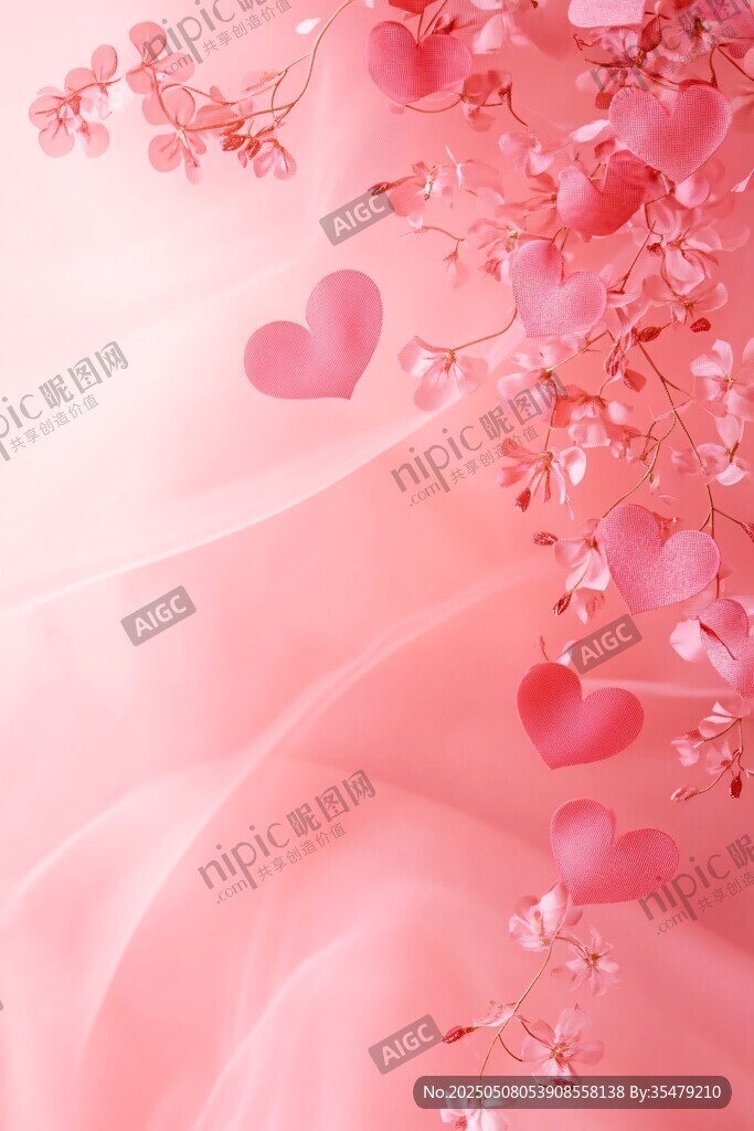 浪漫粉色爱心花朵背景图