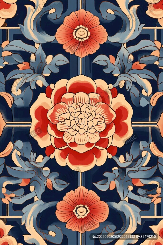 中式传统花卉几何纹样图案