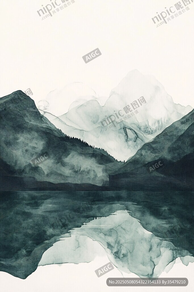水墨山水湖景静谧画面