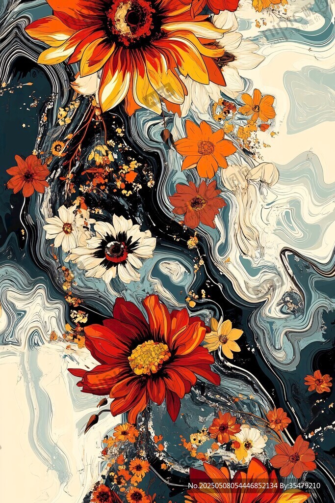 花卉与抽象纹理的梦幻组合