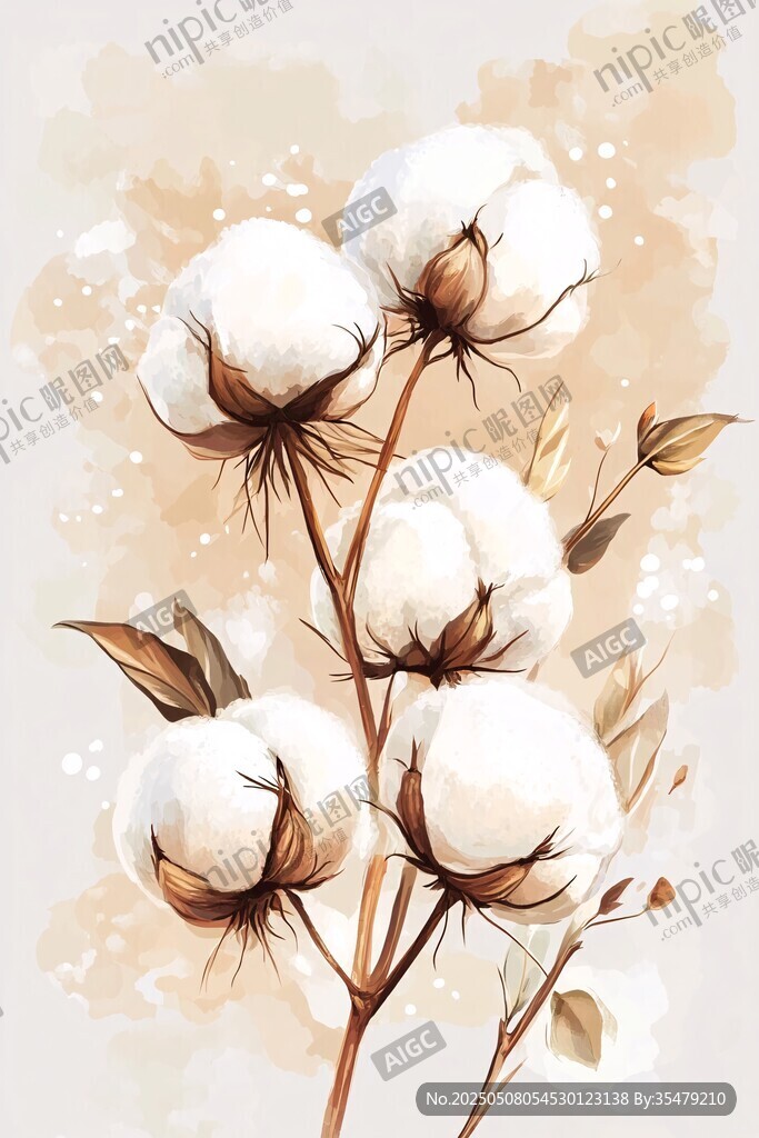 棉花插画 柔美自然的植物姿态