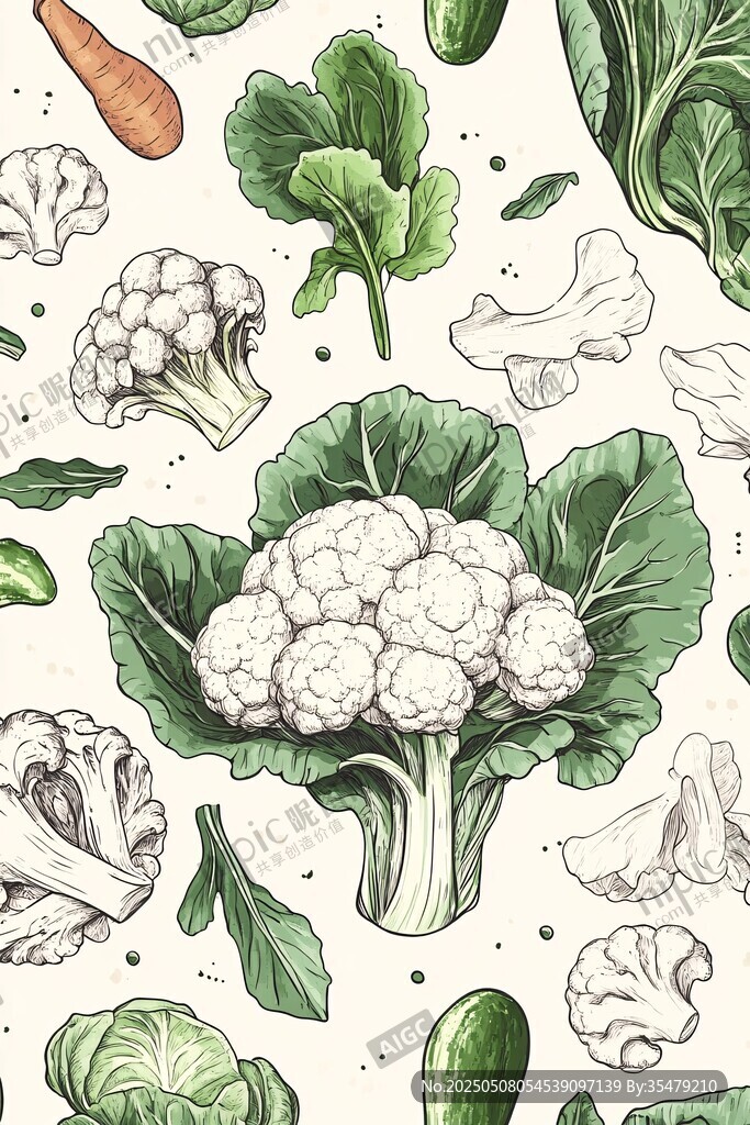 手绘蔬菜图案 花椰菜等元素
