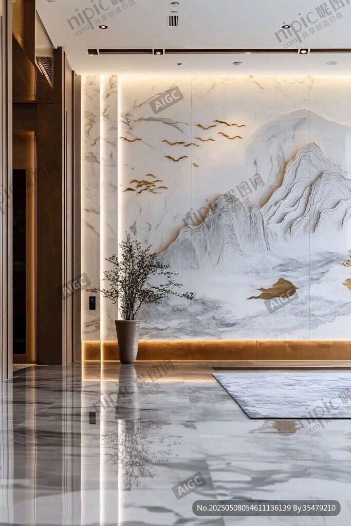 中式山水背景墙的雅致空间