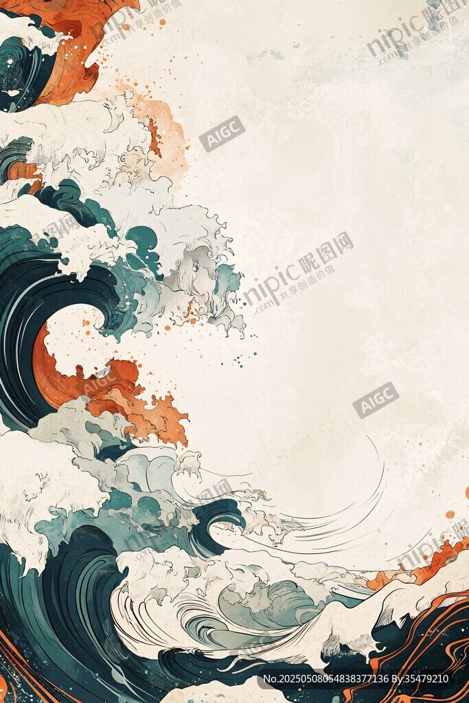 海浪涌动的东方艺术图景