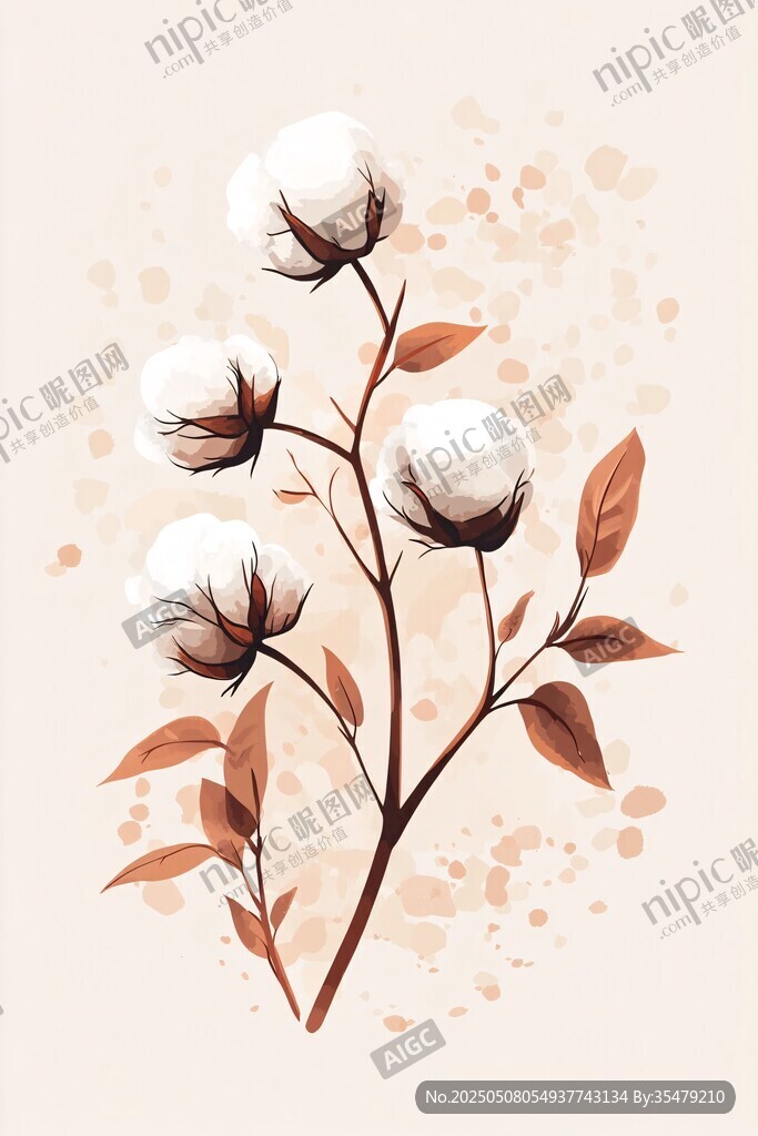 手绘棉花枝 清新自然风
