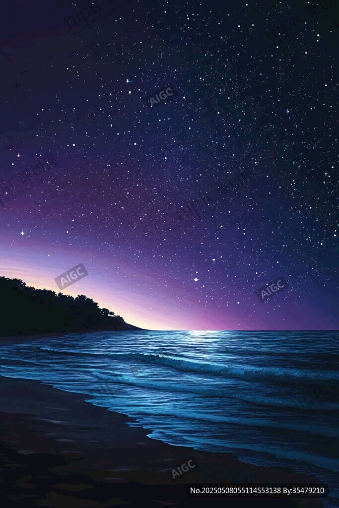 海边星空夜景梦幻画面